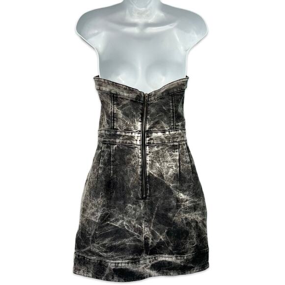 Vintage Y2K French Connection Denim Charcoal Gray Acid Wash Strapless Dress Sz 8 - Picture 9 of 14